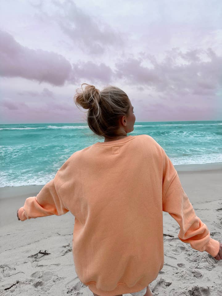Sherbet Orange Sunkissedcoconut Embroider Sweatshirt for wholesale on Faire