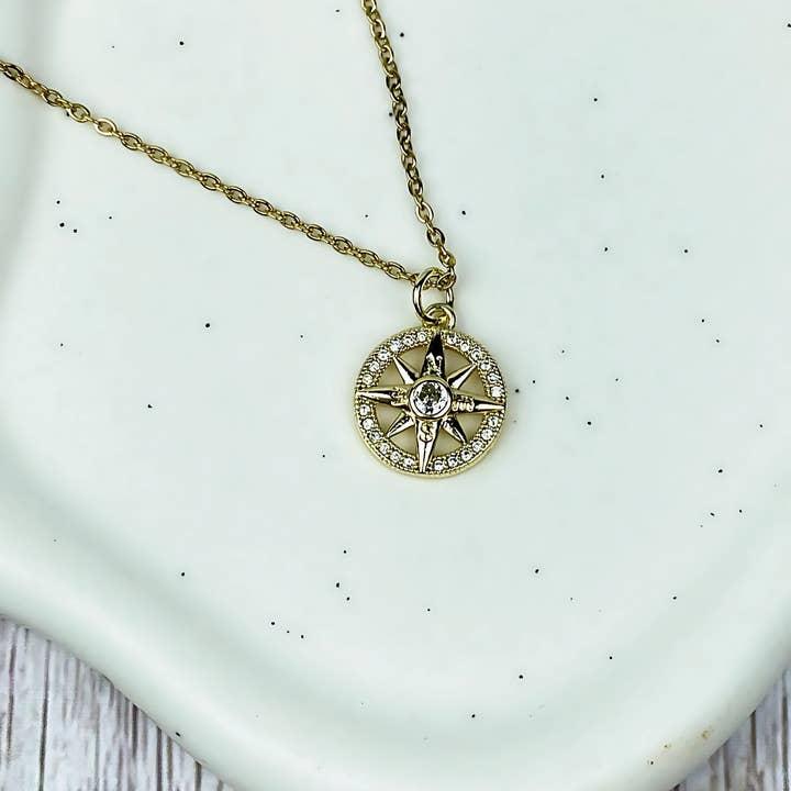 Wild Dogwood Designs - Wholesale Pendant/Charm Necklace - Gold Pave Compass Charm Necklace | Christian Jewelry