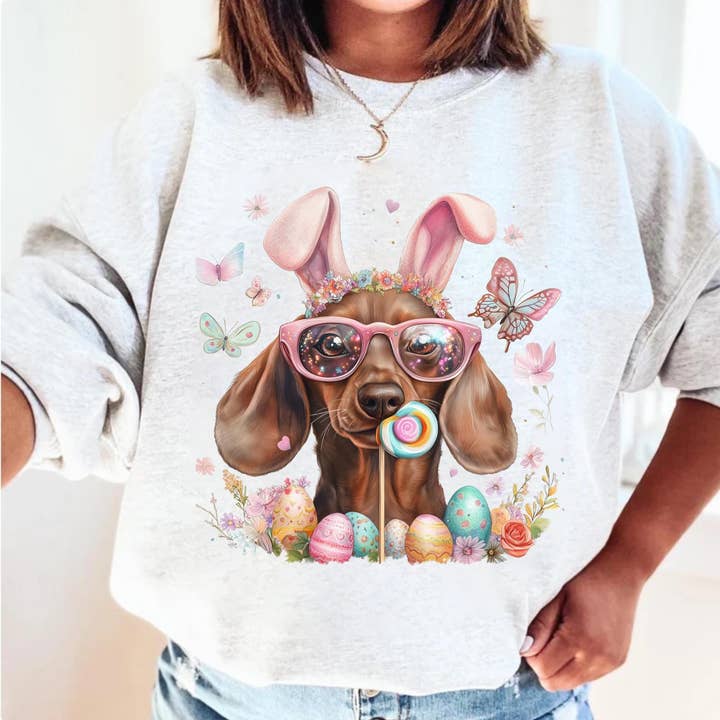 Easter Dachshund Sweater, Spring Wiener Dog Unisex T-Shirt for wholesale by NVC Ecommerce LLC