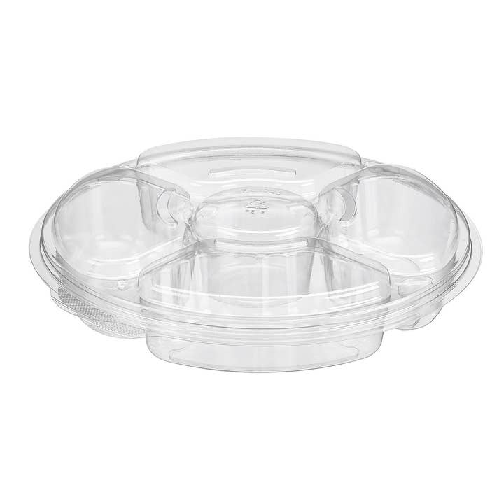 5 Compartments Food Container W/Lid,10 1/4"DiaX1 1/4H,100/CS for wholesale by KT Supply