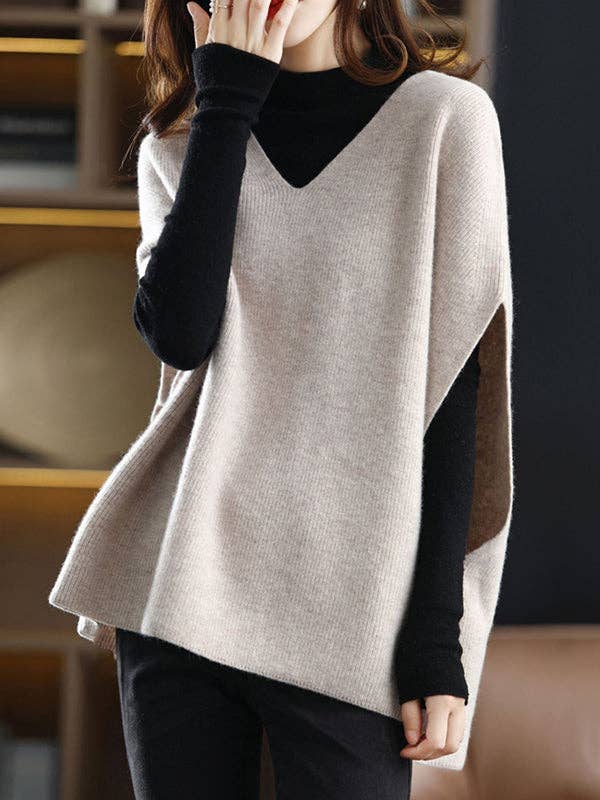 Plush Looks – wholesale Väst - Dam – Avslappnad ärmlös lös enfärgad V-ringad västtopp8