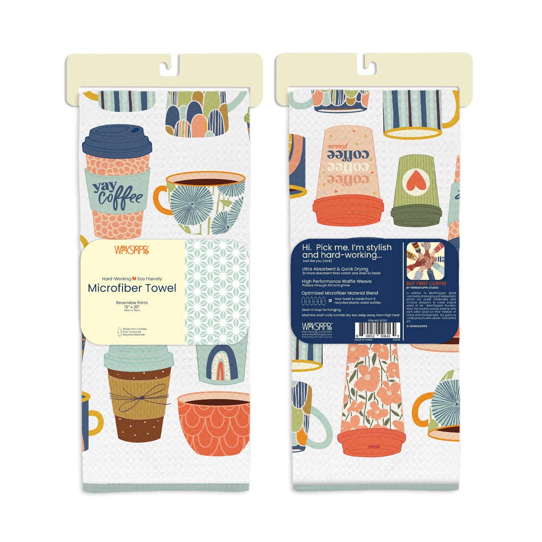 WerkShoppe - Wholesale Tea Towel - But First Coffee Microfiber Towel3
