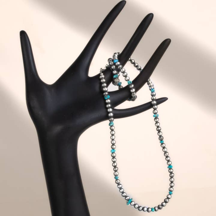 T.Skies Jewelry - Wholesale Beaded/Pearl Necklace - Desert Blossom: Turquoise Classic Pearls Necklace (5mm)8