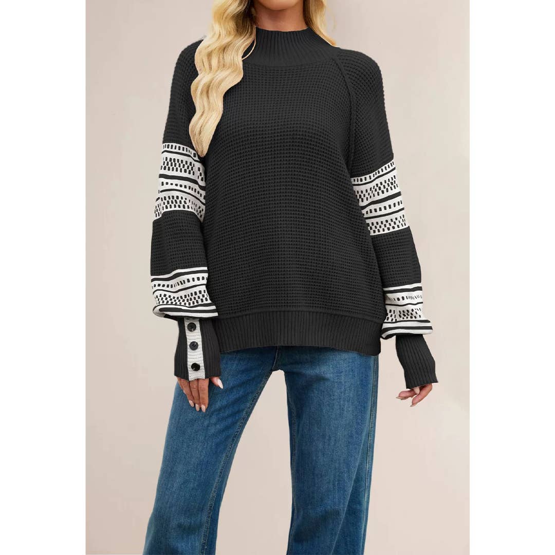 UNISHE - Wholesale Knit Sweater - Women's - Knitted Contrast Half Turtleneck Pullover Sweater SF13211