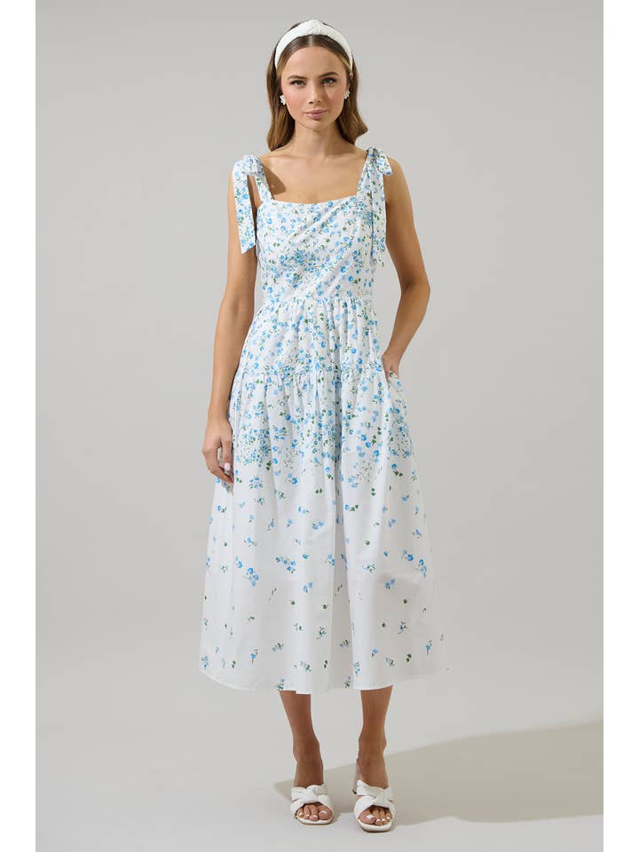 WHT-BLU-GRN Abito Maxi Thea a Fiori di Miley in vendita all'ingrosso su Faire