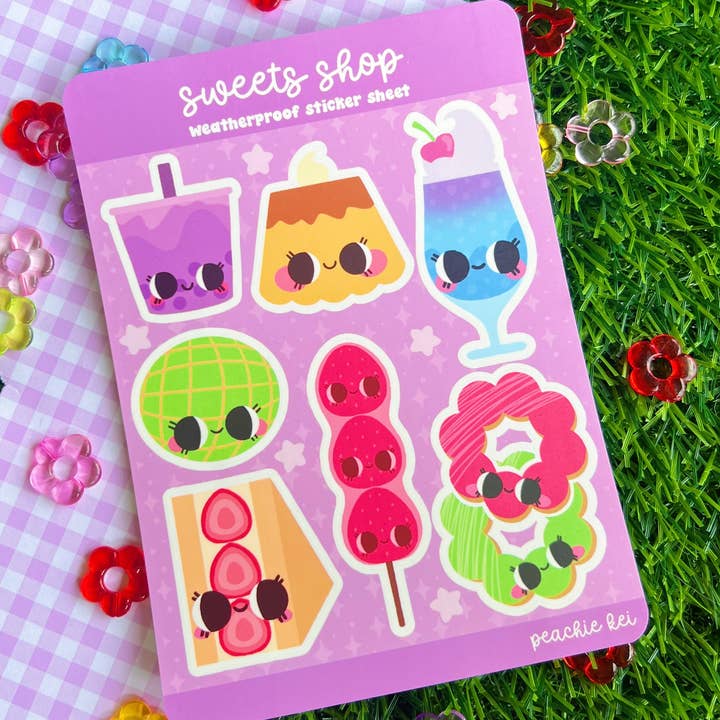 Feuille d'autocollants Kawaii de la confiserie pour la vente par Peachie Kei
