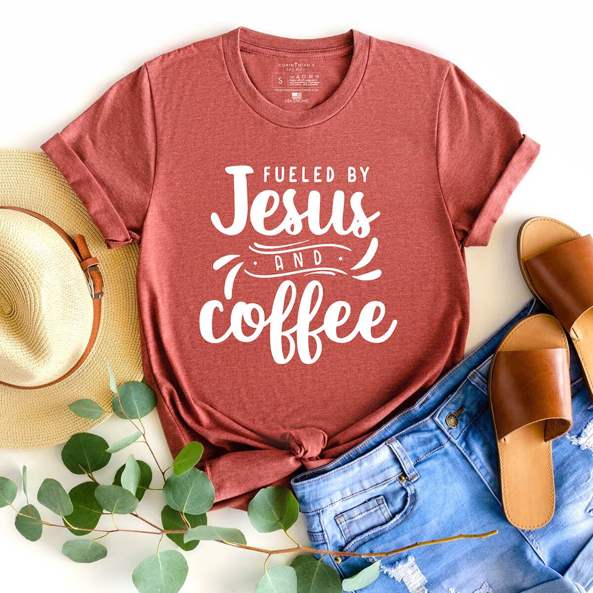 Corinthian's Corner - Wholesale Screen Printed T-Shirt - Women's - Fueled By Jesus And Coffee Graphic Tee Shirt