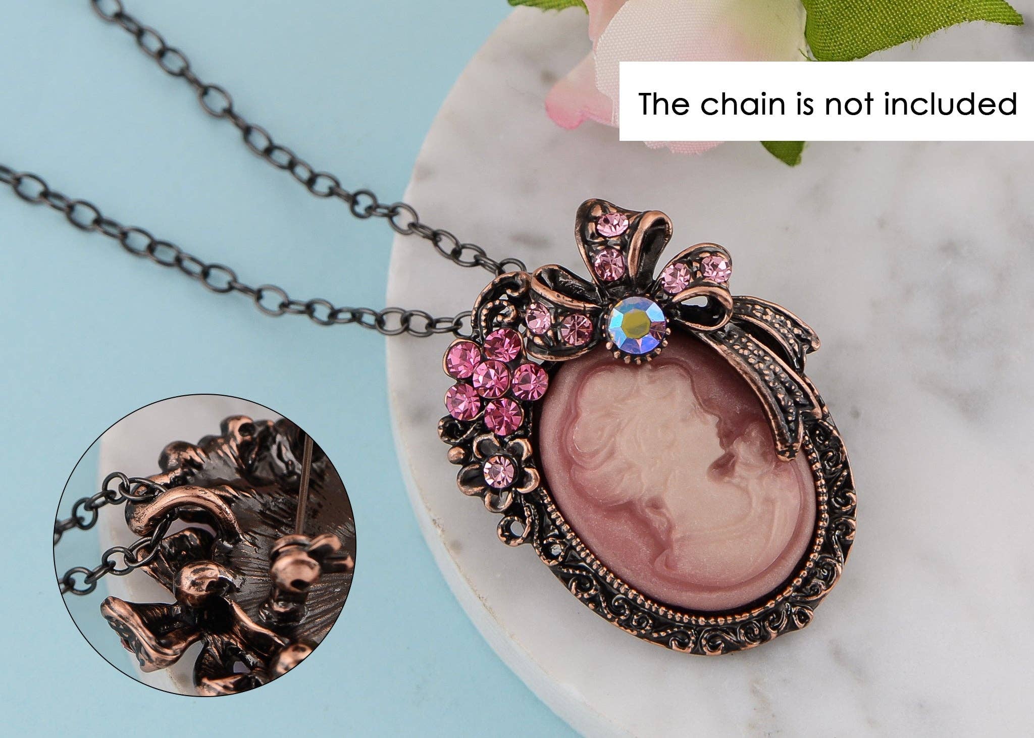 AK Brand - Wholesale Brooch - Vintage Victorian Cameo Brooch Maiden Flower Ribbon Bow38