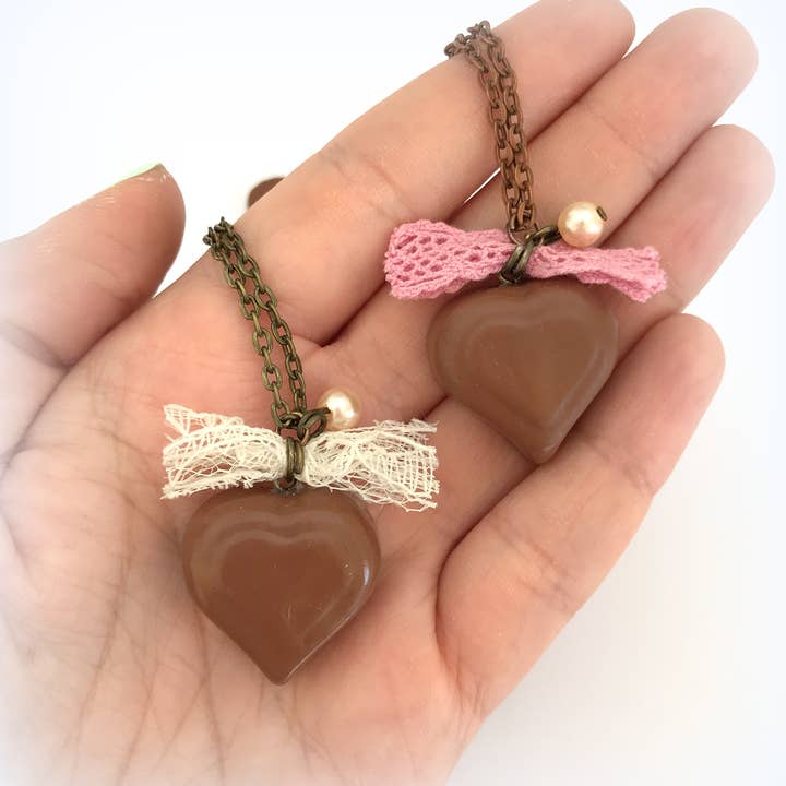 Polymer Clay Choklad hjärta halsband för wholesale av Sweets & Pearls