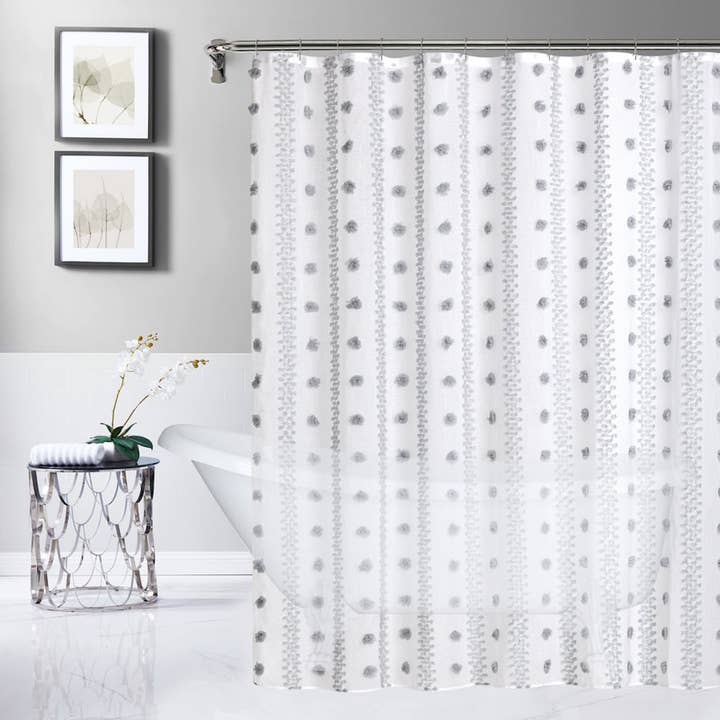 Dainty Home - Vente Rideaux de douche - Rideau de douche texturé en lin Cloud avec soufflets en forme de nuage, gris