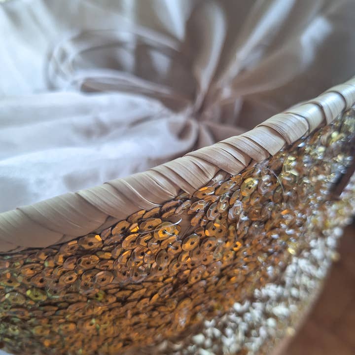 LeBazare - Wholesale Beach Bag - Straw tote bag embroidered with golden sequins8