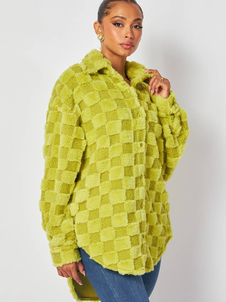 Hot & Delicious – wholesale Skjortjacka/jackett – Dam – Nelly Rutig Faux Päls Fleece-schacket (HDJ32253)
