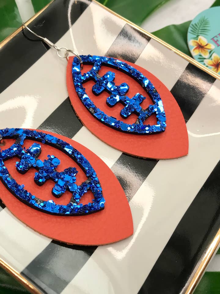 Blue and Orange Football Genuine Leather for wholesale by FL Girl Designs