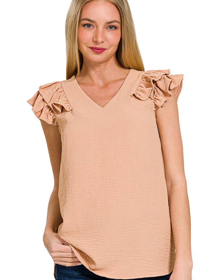 42POPS - Wholesale Blouse - Women's - ",,._ SI-25823 Airflow Tiered Ruffle Sleeve Top
