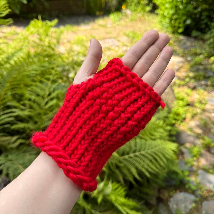 100% Merino wool red hand knitted gloves - fingerless gloves for wholesale by The Dorothy Days
