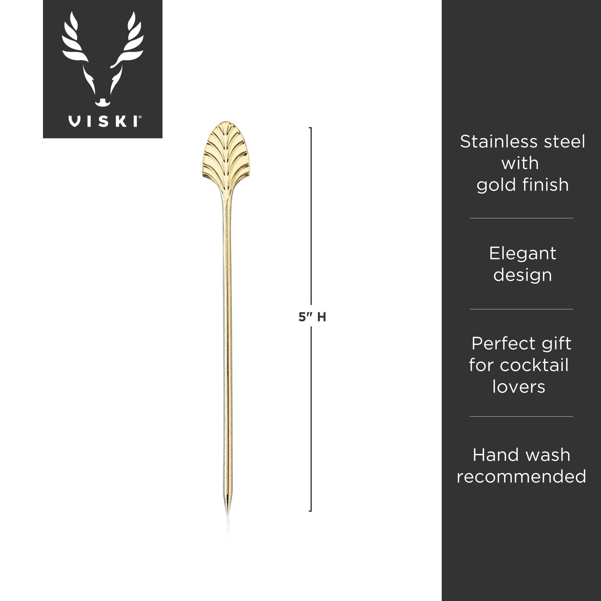 Viski - Wholesale Cocktail Pick - Art Deco Reusable Gold Plated Cocktail Picks Set of 46