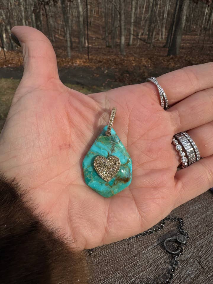 Kingman Turquoise Pendant with Diamond Heart and Bail for wholesale by ILISSA MICHELE JEWELRY