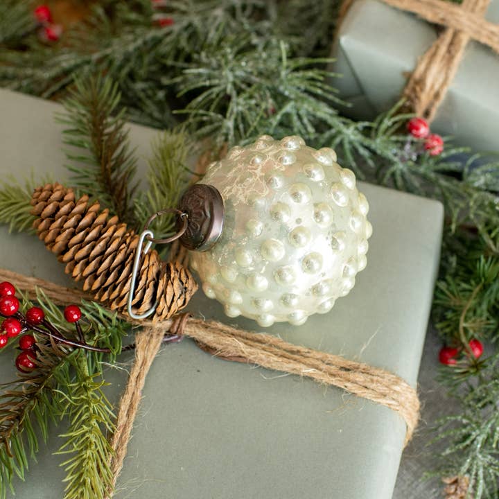 Ragon House - Wholesale Ornament - 3" WHITE HOBNAIL KUGEL ORNAMENT