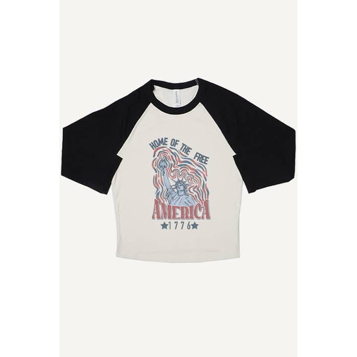 Baseball T-shirt met het Vrijheidsbeeld van 4 juli voor wholesale door Bella Me