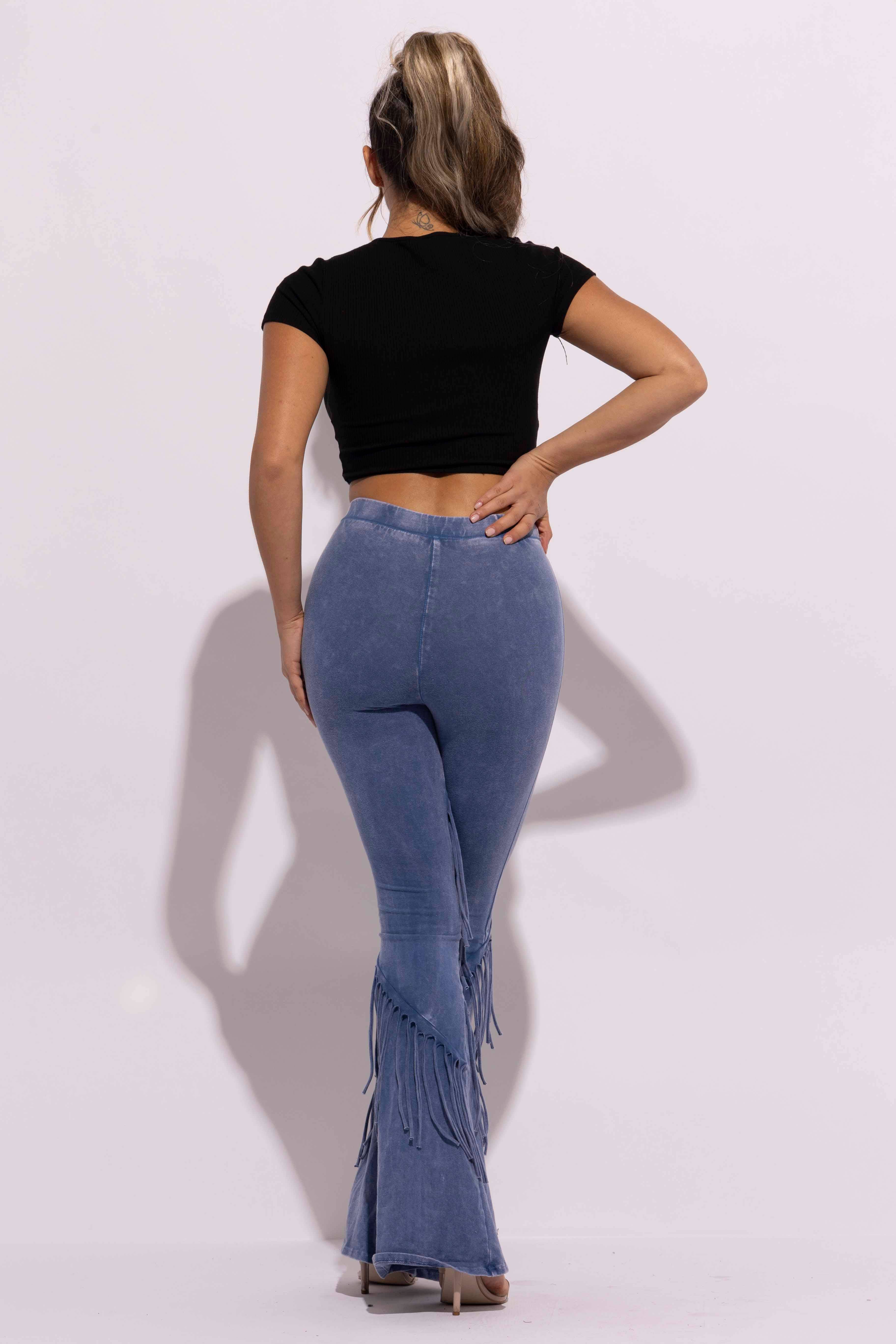 K Too - Wholesale Broek - Dames - Met mineralen gewassen flare-broek met franjes5