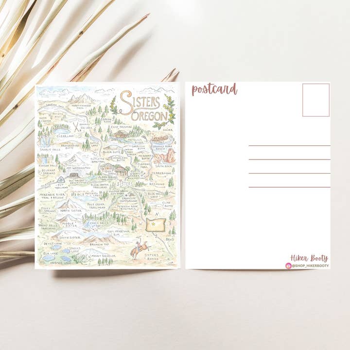 Sisters Oregon Map Postcard for wholesale by Hiker Booty