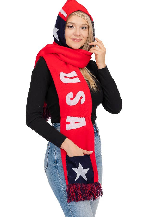 Cap Zone – wholesale Scarf – Women's – USA Knit Fringe Trim Hooded Scarf with Hoodie4