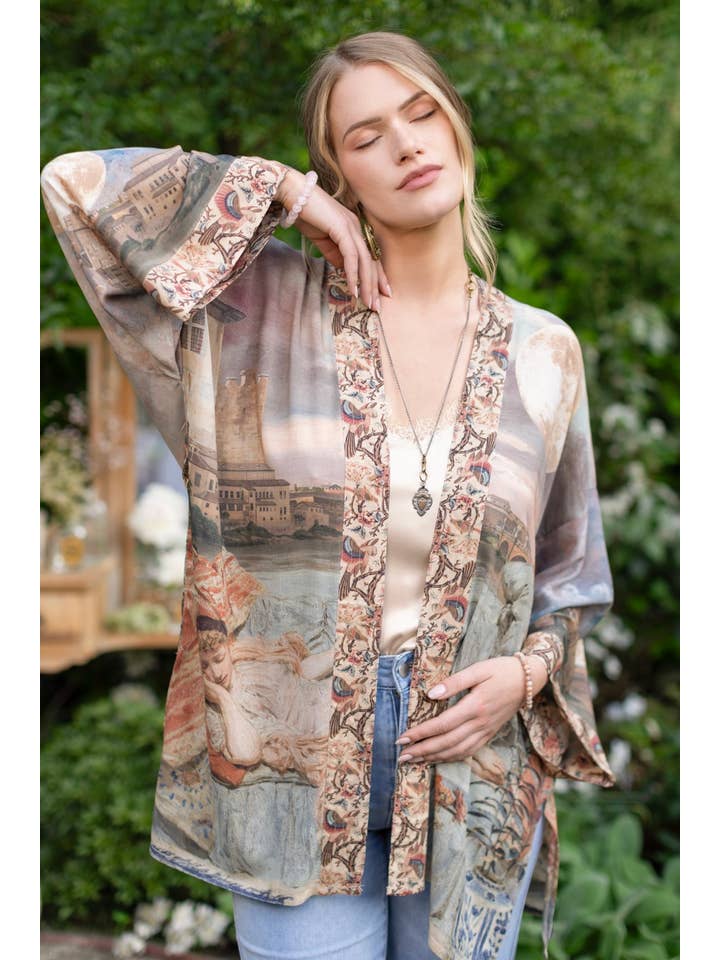 Market of Stars - Wholesale Kimono - Women's - Imaginarium Matinée Duster Kimono w/ Moon mid-length