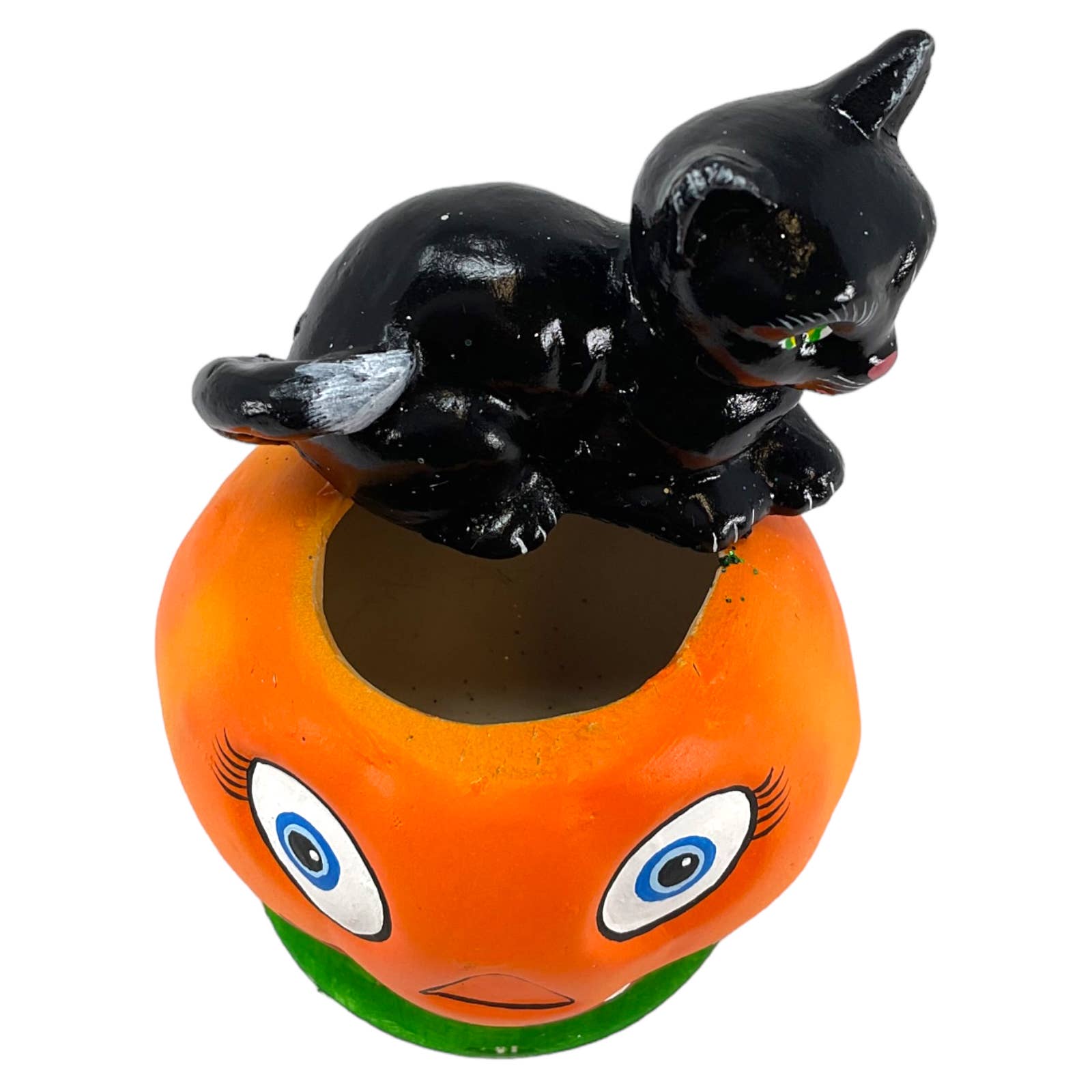 Pinnacle Peak Trading - Wholesale Decorative Figurine - Ino Schaller Black Cat Sitting on Pumpkin German Paper Mache1