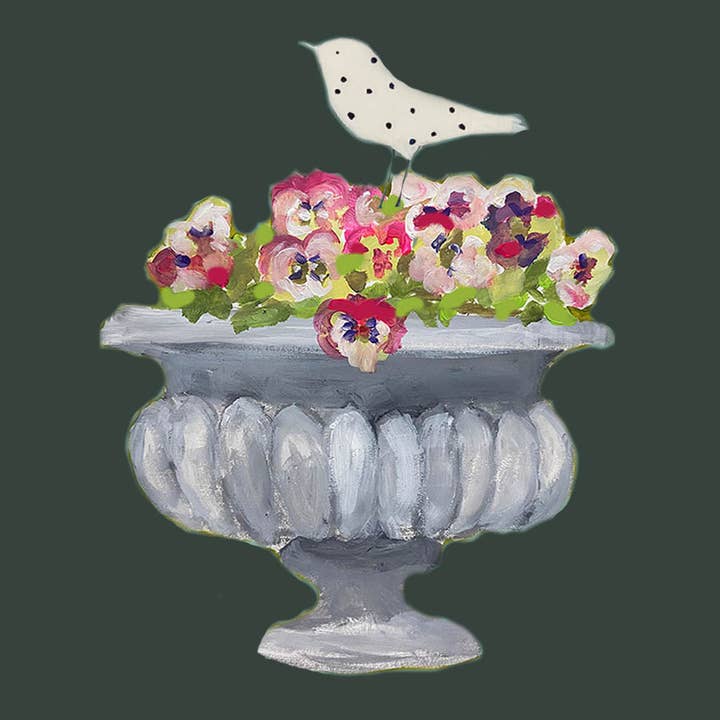 PD01 Pansy planter & dotty bird card for wholesale by Print Circus