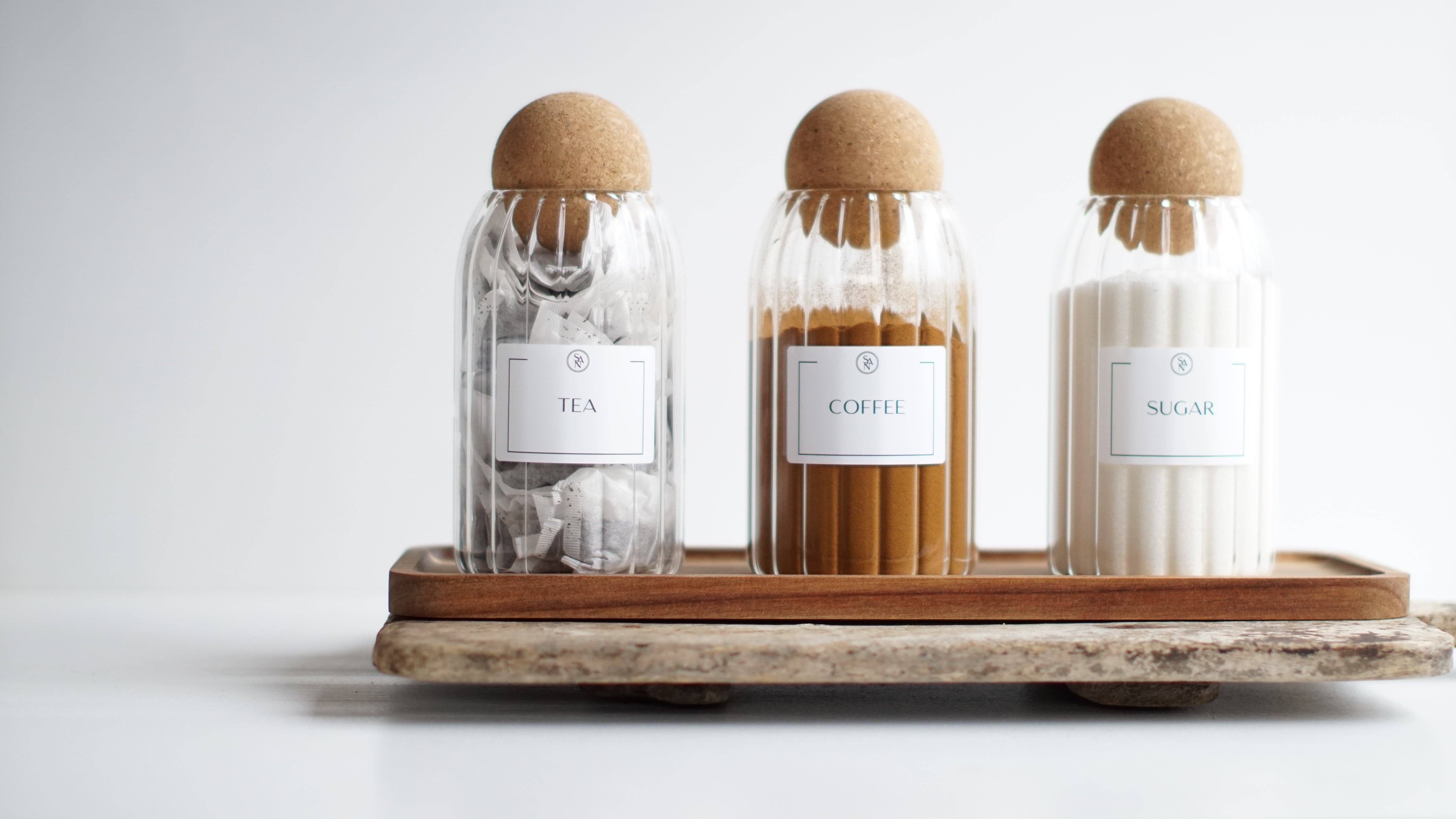 So At Nature – wholesale Jar – Reeded Glass Tea Coffee Sugar Jars with Cork Ball Lid2