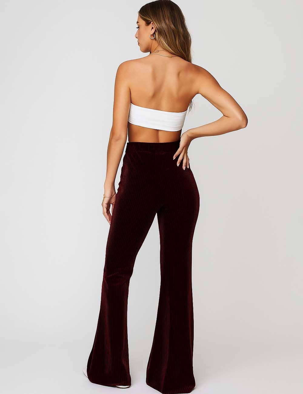 Sweetkama - Vendita all'ingrosso Pantalone - Donna - Pantaloni in Velluto a Coste da Donna a Vita Elastica a Tinta Unita Leggermente Svasati15