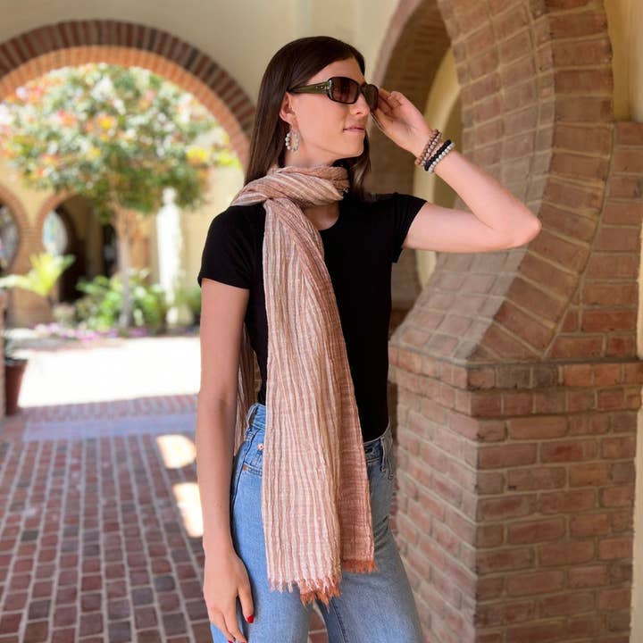 Humble Hilo - Wholesale Scarf - Women's - Humble Hilo Cumulus 100% Cotton Scarf Center Stripes34