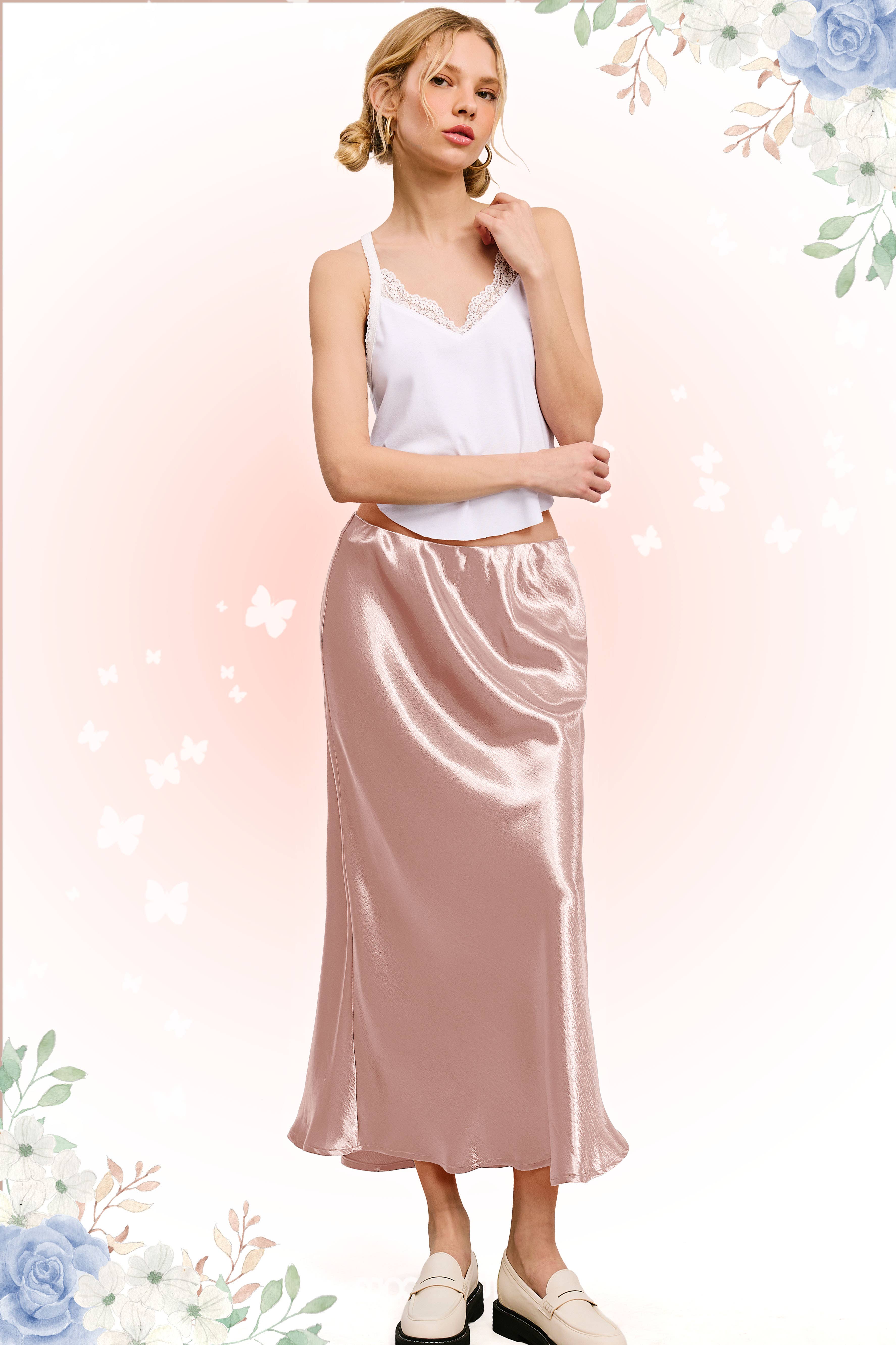 La Miel - Wholesale Skirt - Women's - JDP4232-Dressy Satin Long Panel Silhouette Skirt12