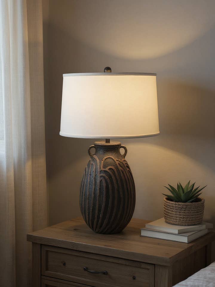 Black/Distressed Camel 2 Handled Large Tribal Vase for wholesale by Coast Lamp Mfg