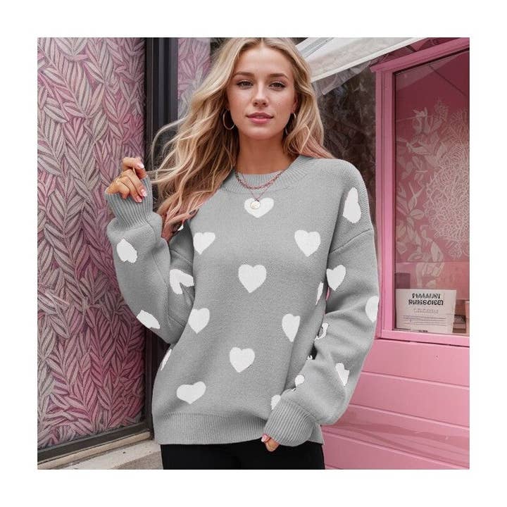 UZ Wholesale Store - Wholesale Knit Sweater - Women's - Oversized Love Jacquard Sweater