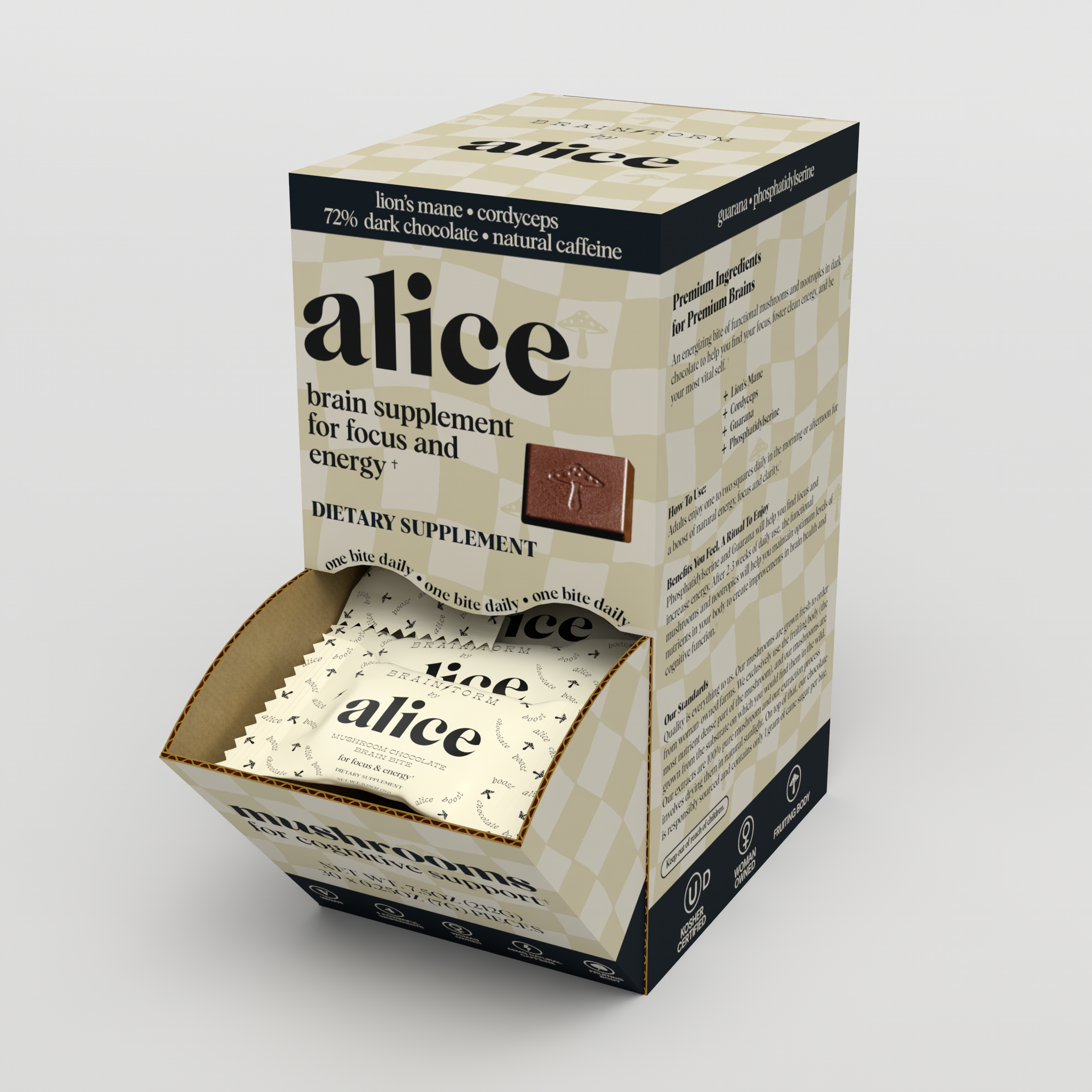 Alice Mushrooms - Wholesale Chocolate Bar - Brainstorm Singles — mushroom chocolates for focus 2