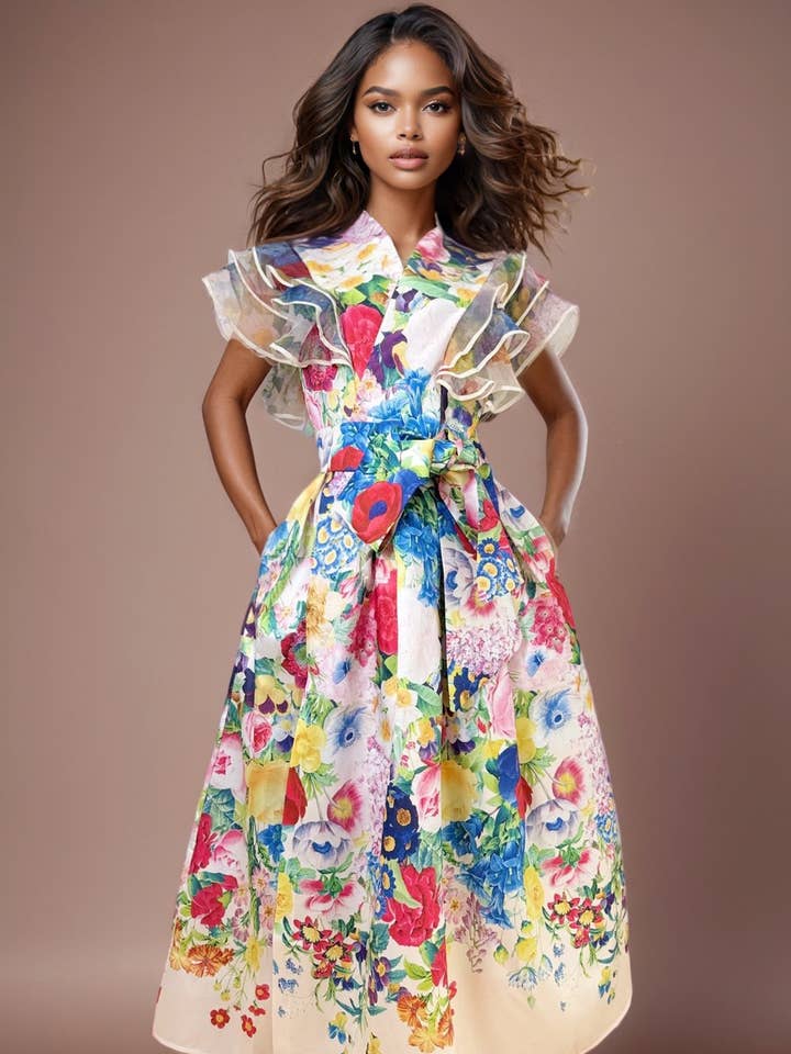 T8450 FLORAL WRAP DRESS for wholesale by N by Nancy