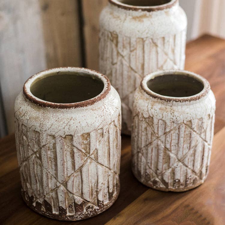 Rustic Reach - Wholesale Vase - Distressed White Ceramic Flower Jar Vase9