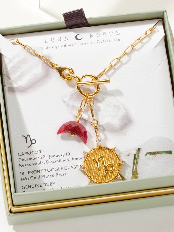 Capricorn Lunar Front Toggle Zodiac Necklace for wholesale by Luna Norte