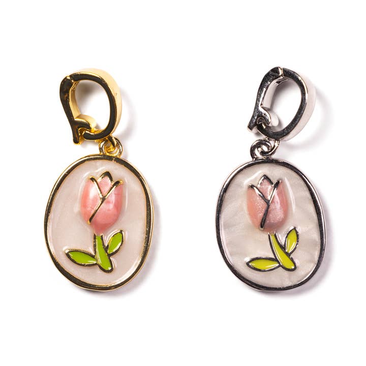 Gold or Silver Tulip Flower Charm With Enhancer Bail CPG2852 for wholesale by Jewel Pledge