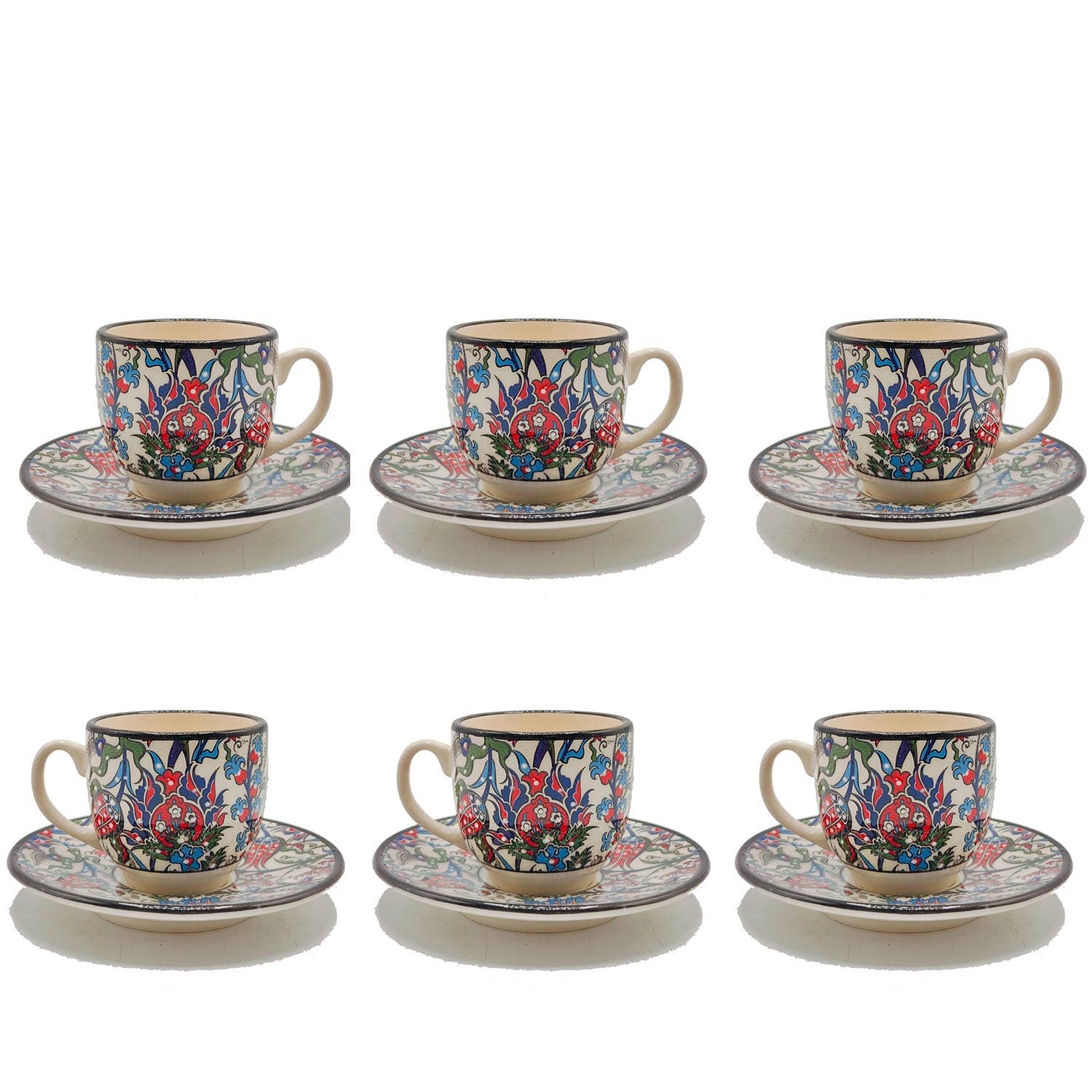 Etnico del Mondo - Vente Tasse à café/thé - Ensemble de 6 Tasses à Café/Cappuccino en Céramique Turque Décorée #78