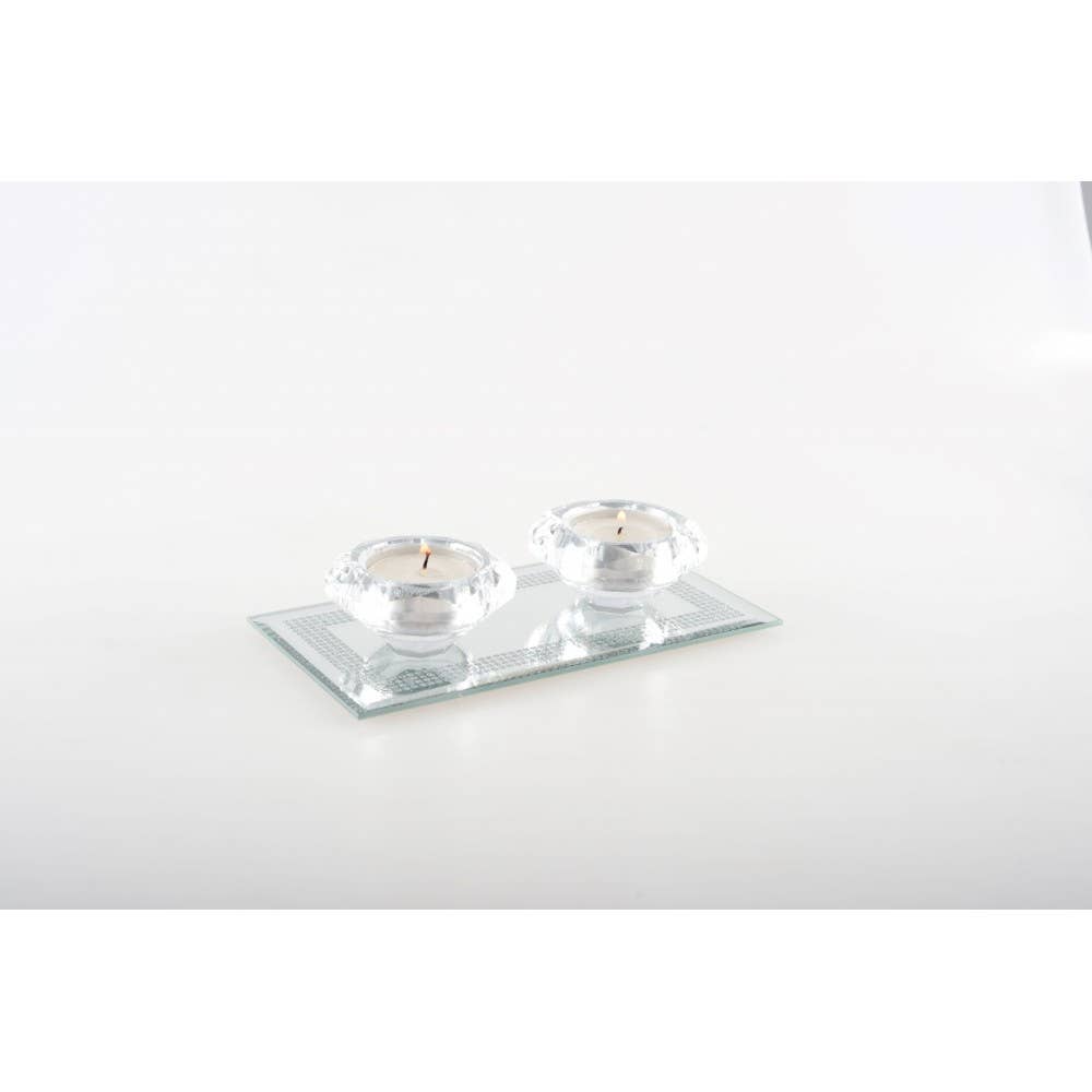 AULICA - Wholesale Candle Holder - Double candlestick holder in crystal with silver mirror rectangle base2