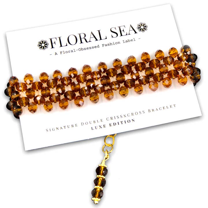 ❁ FLORAL SEA ❁ Bracciale con doppia croce incrociata in girasoli di cioccolato: edizione Luxe per la vendita all'ingrosso da parte di FLORAL SEA