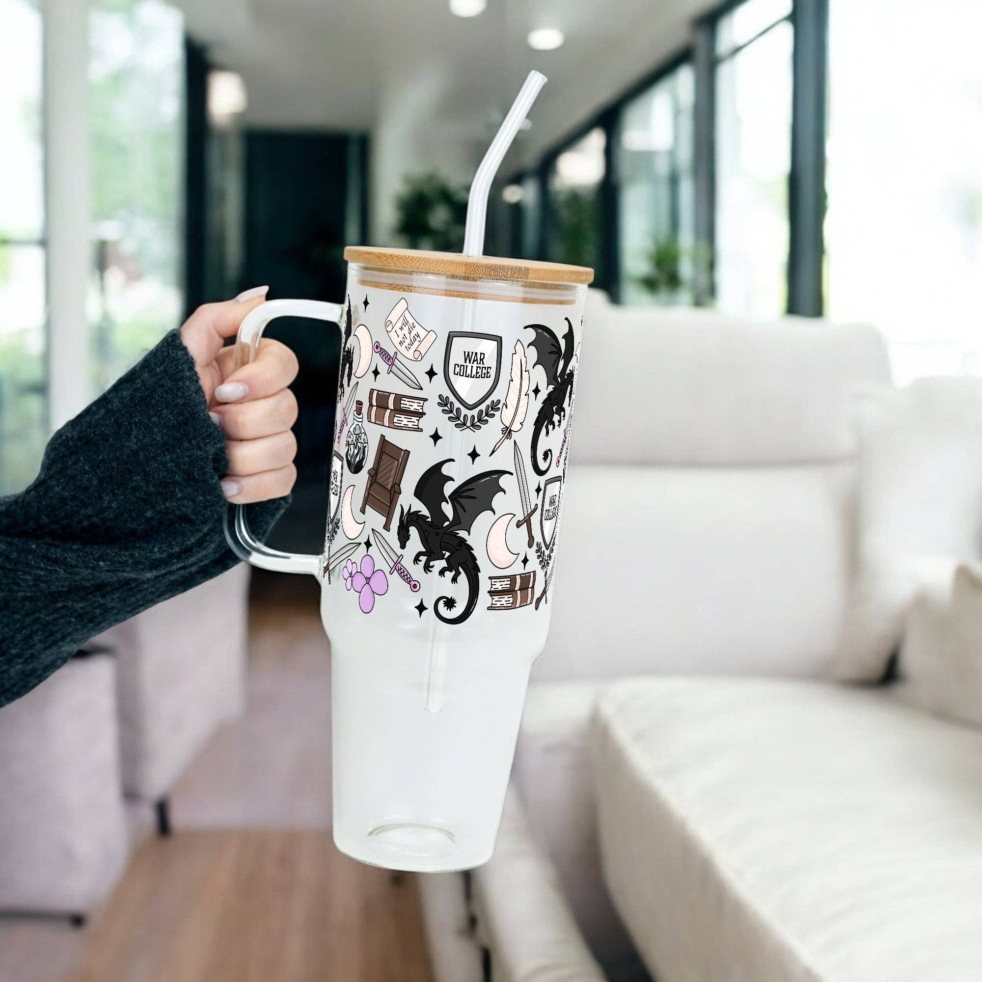 Sip-Sip Hooray! - Wholesale Drinking Glass/Cup - War College Cup with Lid and Straw 40oz Glass or Plastic Tumbler With Lid and Straw3