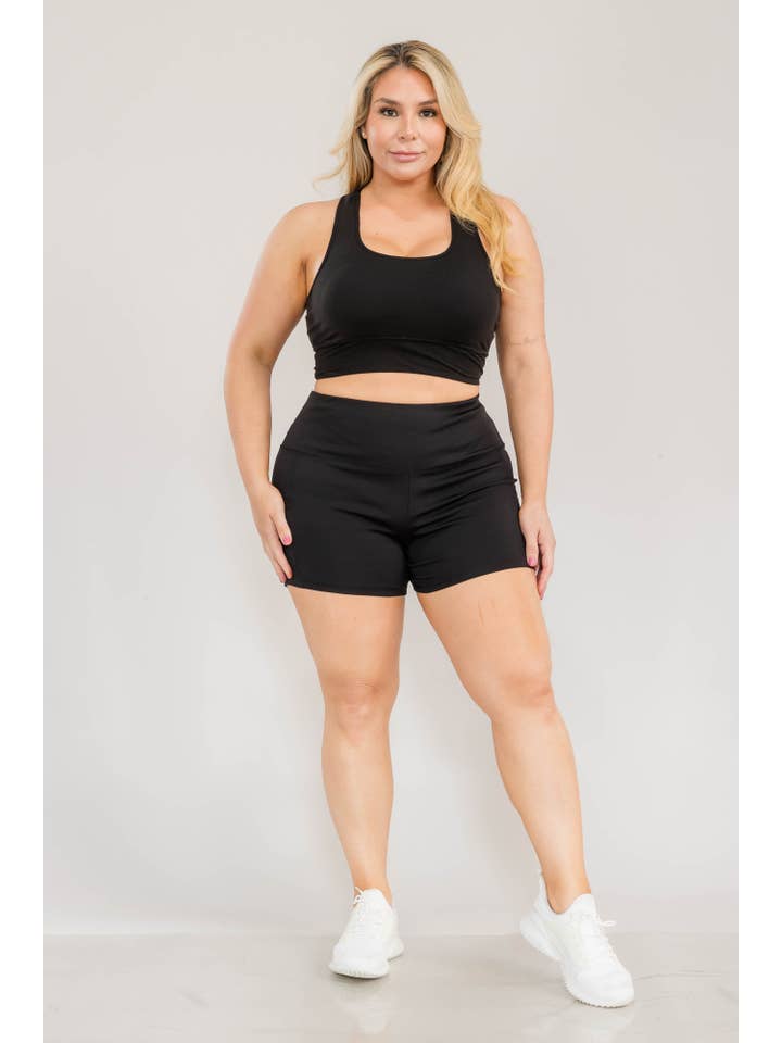 Black Plus Size Athletic Tummy Control Biker shorts With Pockets for wholesale on Faire