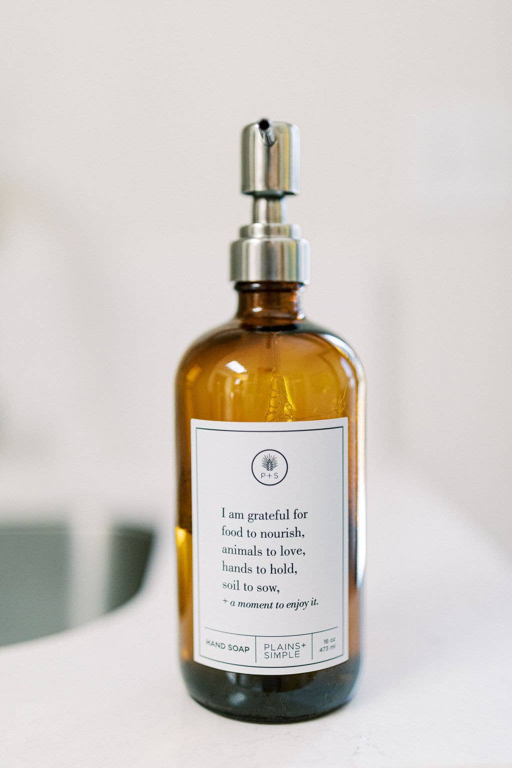 Plains + Simple - Wholesale Soap Dispenser - I Am Grateful Amber Glass Reusable Soap/Lotion Dispenser2