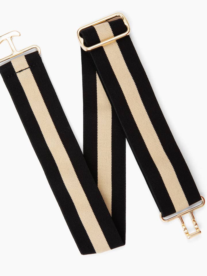 Cintura a righe nere e beige con fibbia dorata per la vendita all'ingrosso da parte di Kastel Denmark