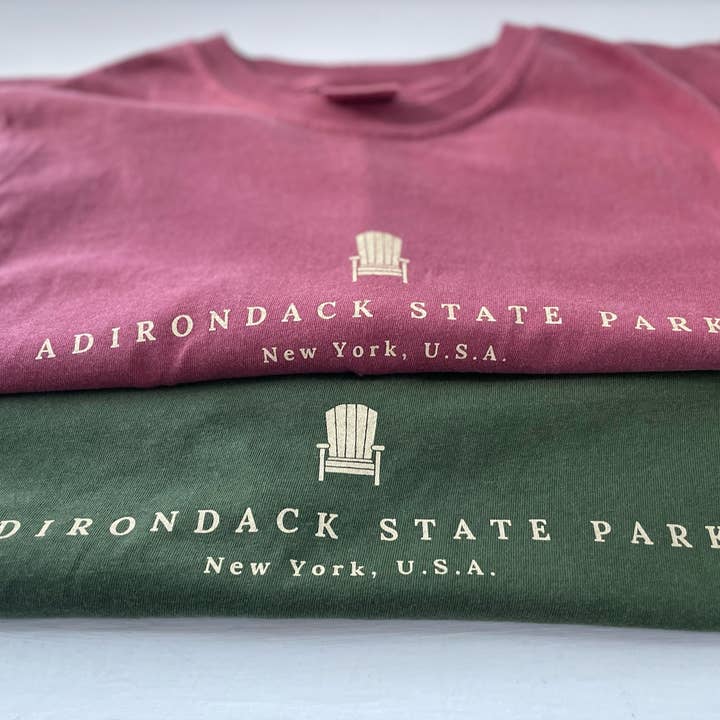 Just Wandering Co. - Wholesale Screen Printed T-Shirt - Unisex - Adirondack Park Map Short Sleeve Shirt | Plattsburgh, New Yo1