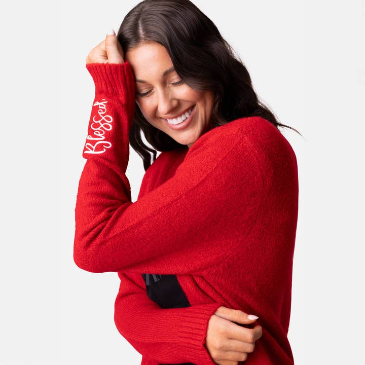 Red Blessed Sweater Knit Cardigan for wholesale on Faire