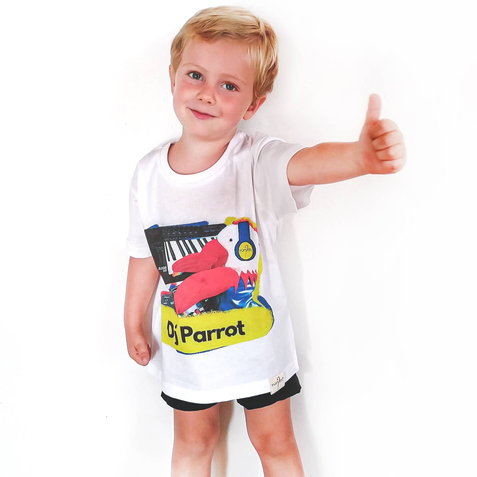 Tundem - Wholesale Screen Printed T-Shirt - Kids - Graphic T-Shirt, DJ Parrot, children, 100% cotton, made Italy2